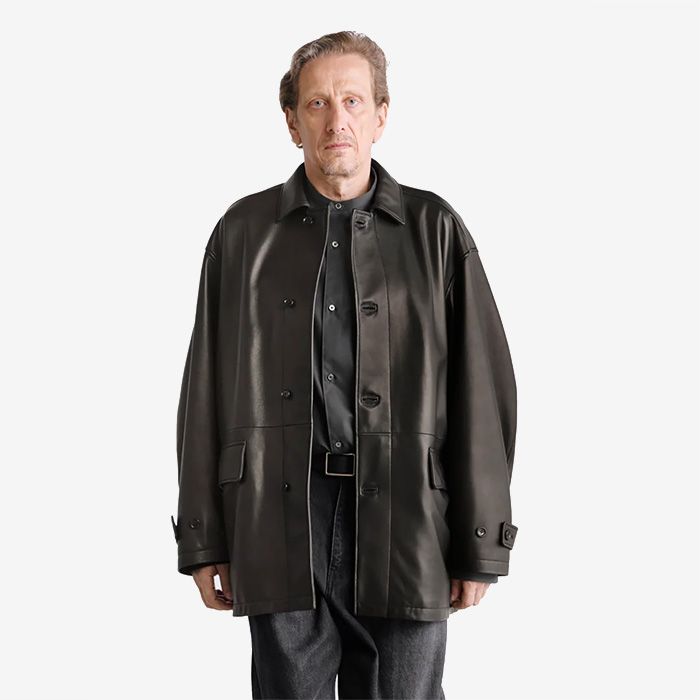 Lamb Leather Car Coat / Black