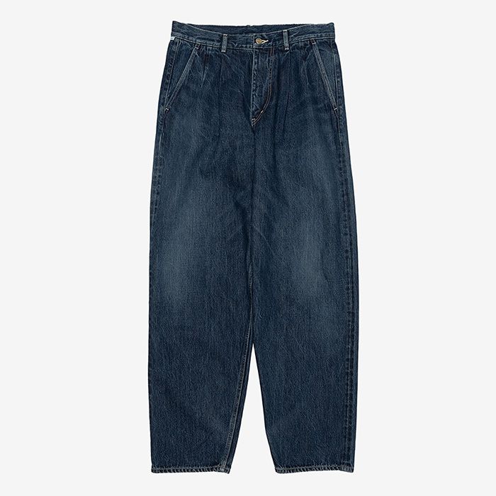 Selvage Denim Two Tuck Tapered Pants -DARK FADE- / INDIGO DARK FADE