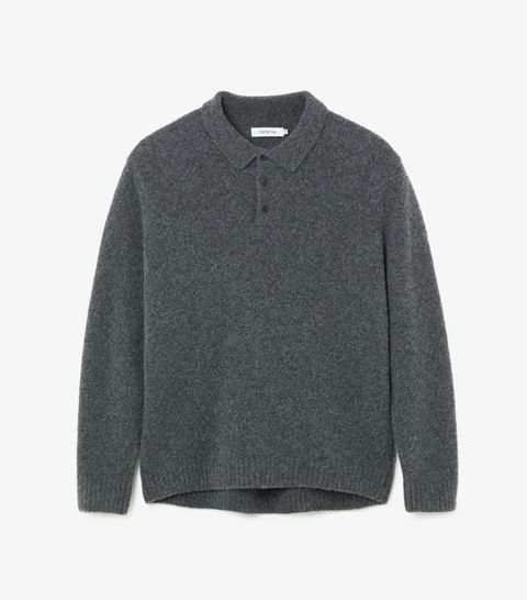 HIKER POLO SWEATER WOOL BOUCLE KNIT / CHARCOAL / ポロ セーター