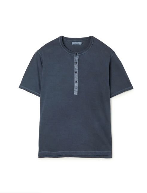 DWELLER S/S HENRY NECK TEE COTTON JERSEY PIGMENT DYE / NAVY