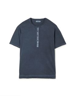 DWELLER S/S HENRY NECK TEE COTTON JERSEY PIGMENT DYE / NAVY
