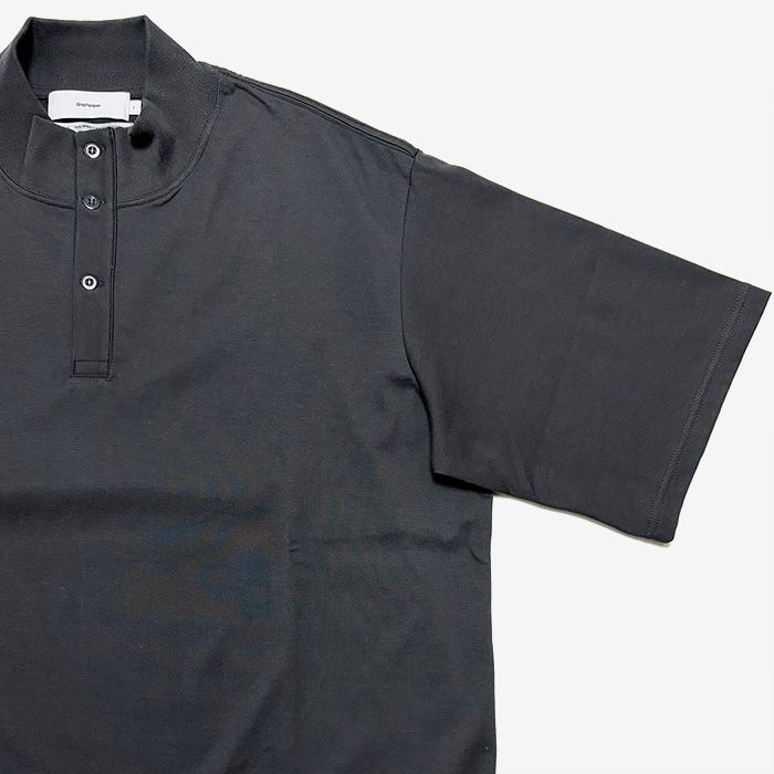 Tri Spun Cotton S/S Henley High Neck Tee / Charcoal