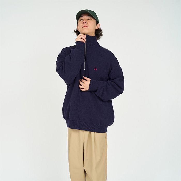 THERMAL JERSEY HALF ZIP KNIT / NAVY