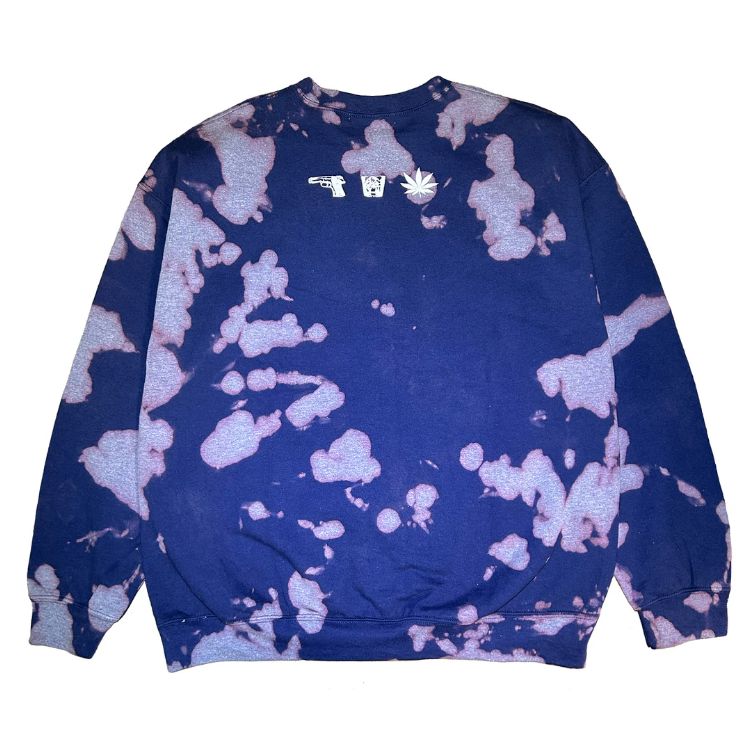DRUNK,HIGH & UNEMPLOYED TIE DYE SWEAT CREW NECK / NAVY / タイダイスウェット