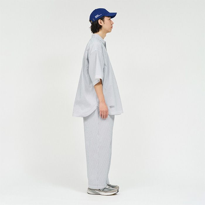 SEERSUCKER S/S B.D SHIRT / WHITE × NAVY