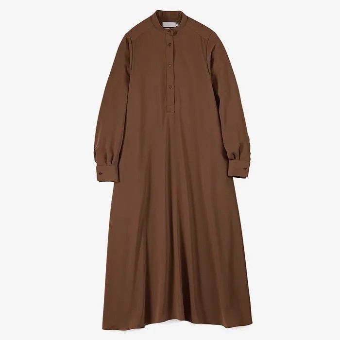 Women / Satin Band Collar Dress / Brown