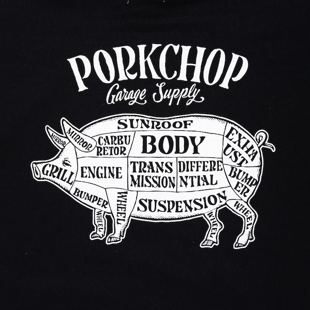 PORK BACK HOODIE / BLACK×WHITE / ポークパーカー