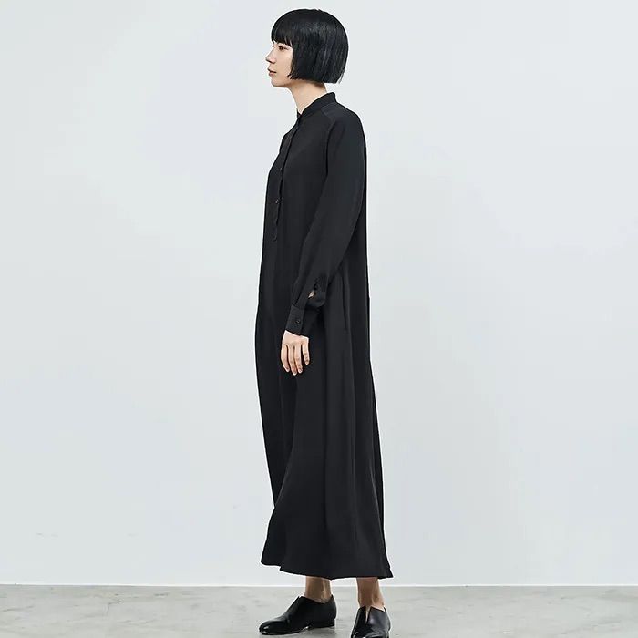 Women / Satin Band Collar Dress / Black