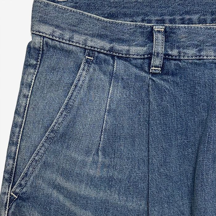 Unisex / Selvage Denim Two Tuck Tapered Pants -LIGHT FADE- / INDIGO LIGHT FADE
