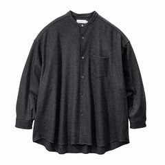 Wool Smooth Flannel Oversized Band Collar Shirt  / GRAY