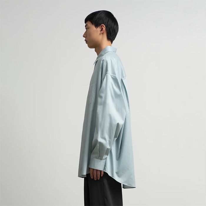 Silicon Poplin Oversized Regular Collar Shirt / Smoke Blue