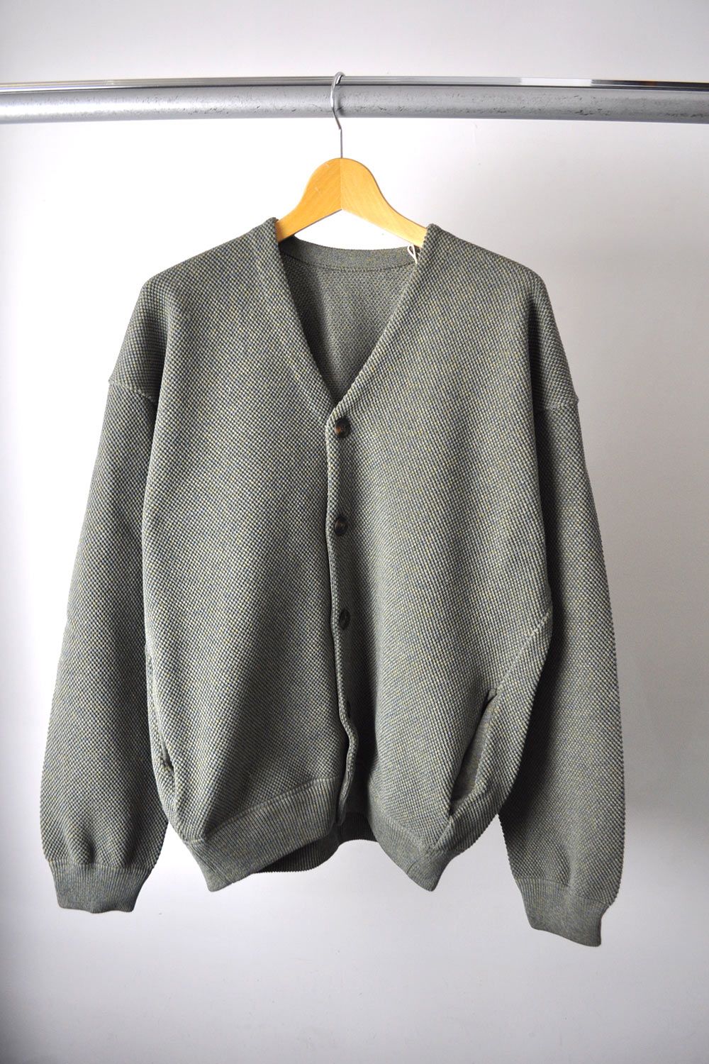 Moss Stitch V/N Cardigan / Green - 1