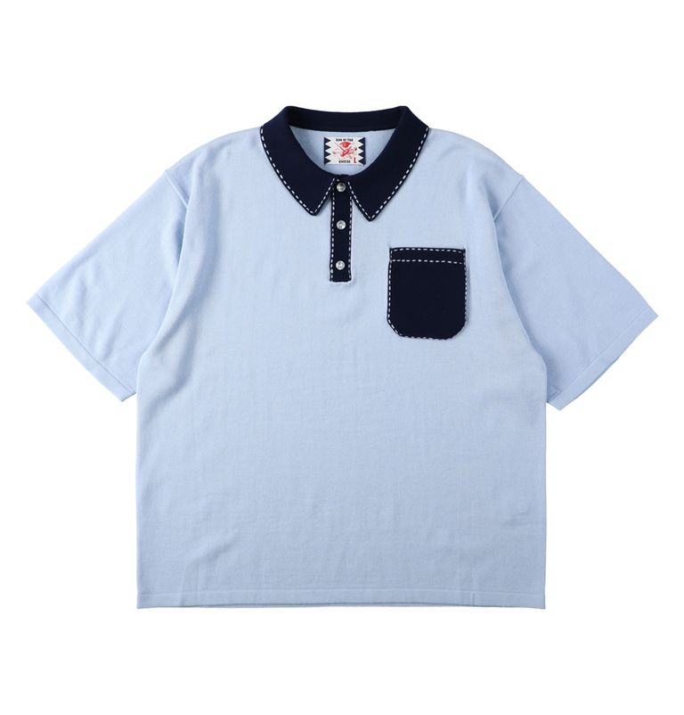 SON OF THE CHEESE - Hand Stitch Polo Knit / BLUE / ハンドステッチ 