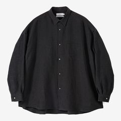 Linen Cupro L/S Oversized Regular Collar Shirt / BLACK