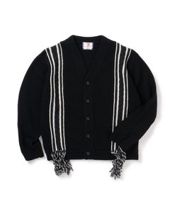 FRINGE KNIT CARDIGAN / BLACK / ニットカーディガン