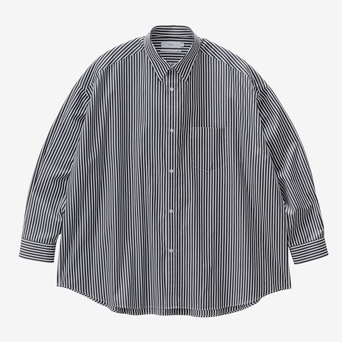 High Count Regular Collar Round Cut Oversixed Shirt / BLACK STRIPE