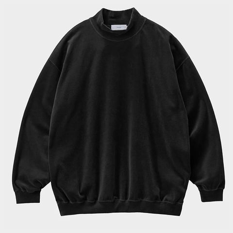 Compact Velour Mock Neck  / BLACK