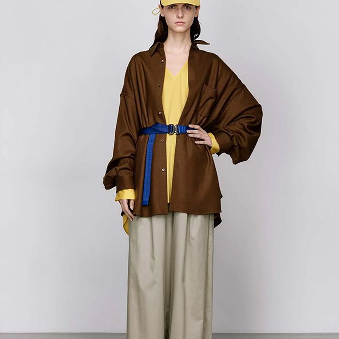 Wool Smooth Flannel Oversized Regular Collar Shirt  / BROWN