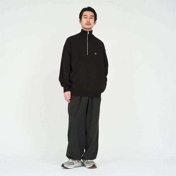 THERMAL JERSEY HALF ZIP KNIT / BLACK