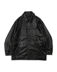LEATHER CAR COAT / BLACK