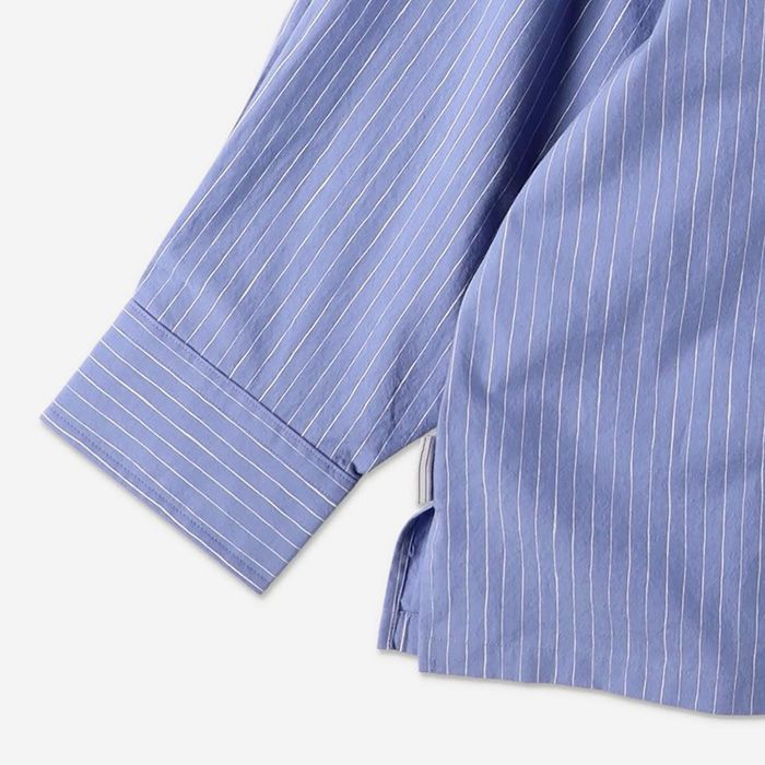 COTTON STRIPE SLIT SHIRT | SAX