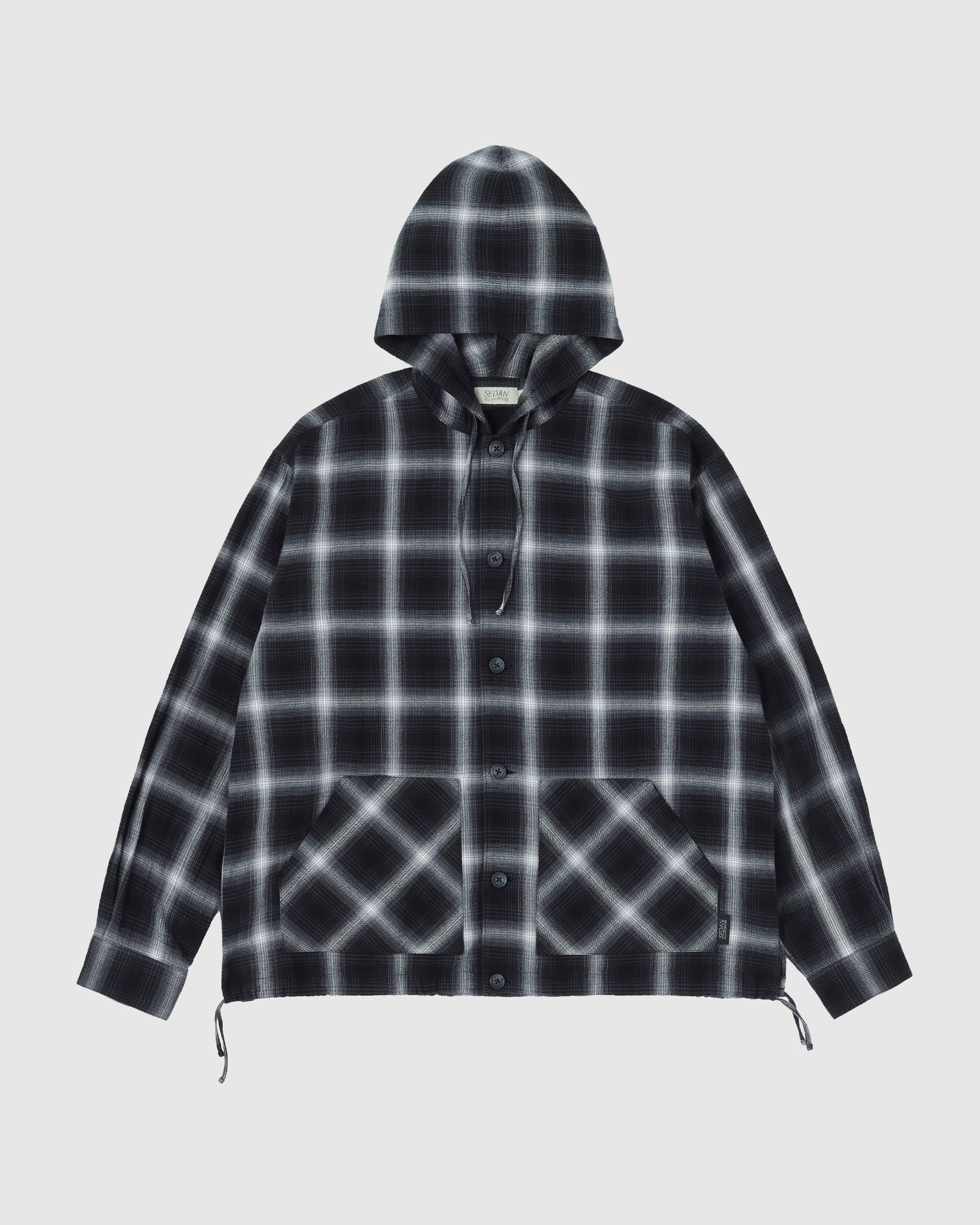 OMBRE PLAID HOODED SHIRT / BLACK PLAID