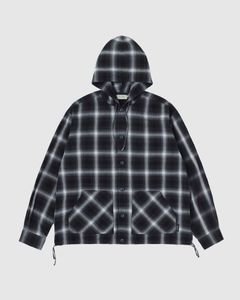 OMBRE PLAID HOODED SHIRT / BLACK PLAID