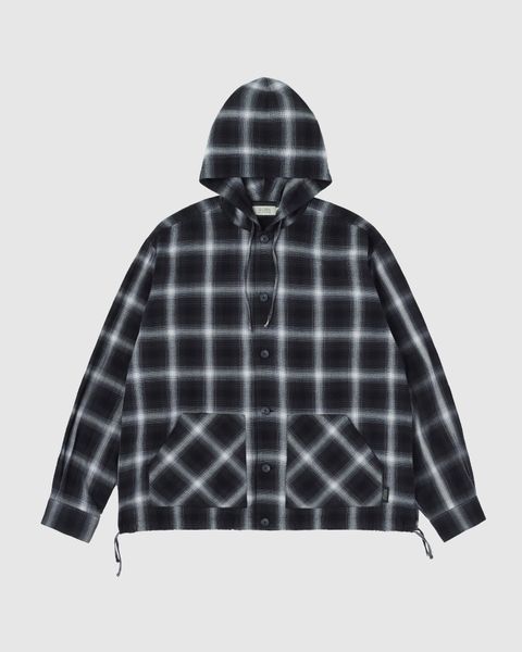 OMBRE PLAID HOODED SHIRT / BLACK PLAID