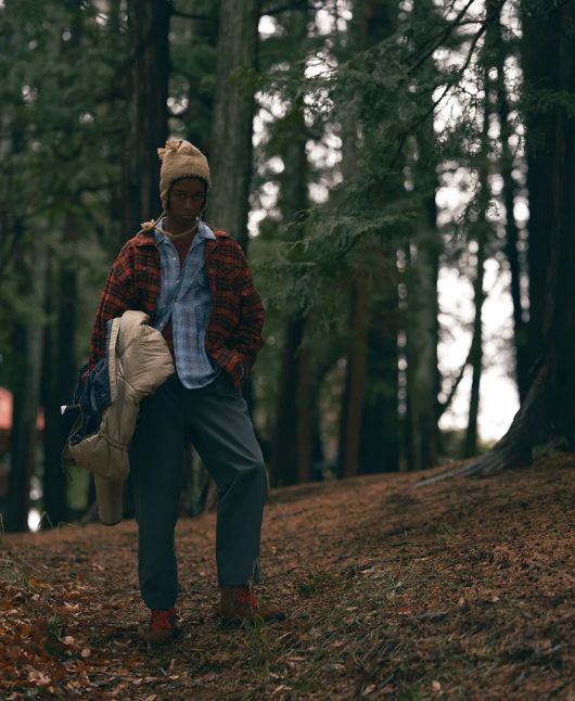 PRINTED PLAID FLANNEL OPEN COLLAR SHIRT / Green x Purple
