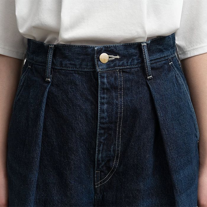 Women / Selvage Denim Two Tuck Wide Pants -DARK FADE- / INDIGO DARK FADE