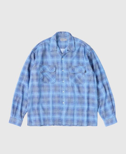 PRINTED PLAID FLANNEL OPEN COLLAR SHIRT / Bule x Navy