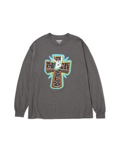 T-SHIRTS L/S CROSS HAND / CHARCOAL / プリントL/Sティー