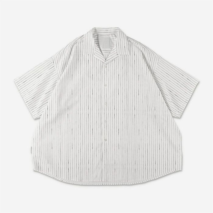 COTTON STRIPE OPEN COLLAR SS SHIRT | WHITE