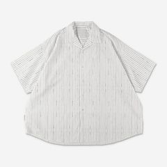 COTTON STRIPE OPEN COLLAR SS SHIRT | WHITE