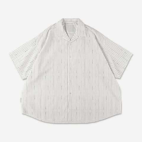 COTTON STRIPE OPEN COLLAR SS SHIRT | WHITE