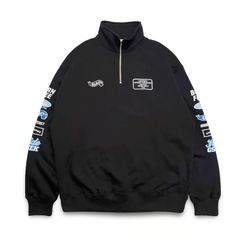 HIDEANDSEEK × CarService Half Zip Sweat / BLK×Blue / ハーフジップスウェット