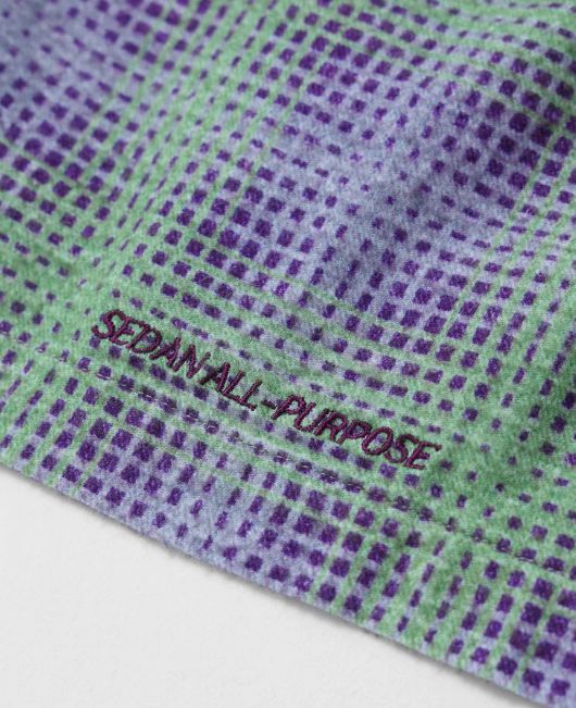 PRINTED PLAID FLANNEL OPEN COLLAR SHIRT / Green x Purple