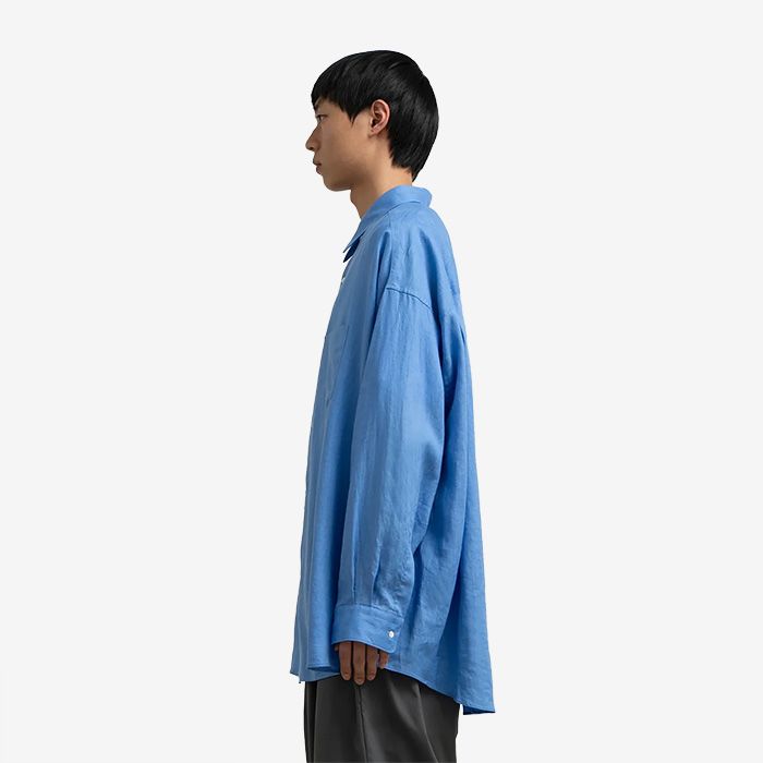 Linen L/S Oversized Regular Collar Shirt / Blue