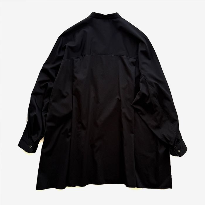 Women / Silicon Poplin Deep Slit Band Collar Shirt / Black