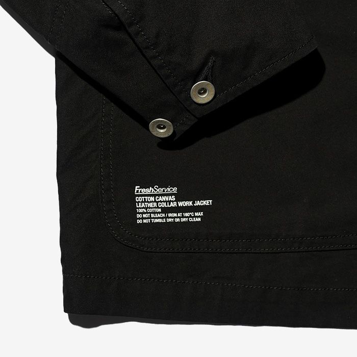 COTTON CANVAS LEATHER WORK JACKET / BLACK