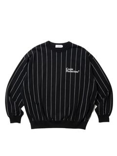 Allover Print Open End Yarn Sweat Crew / BLACK /  ストライプクルースウェット
