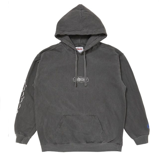 RUNNING LOGO HOODIE / ASH BLACK / プリントパーカー