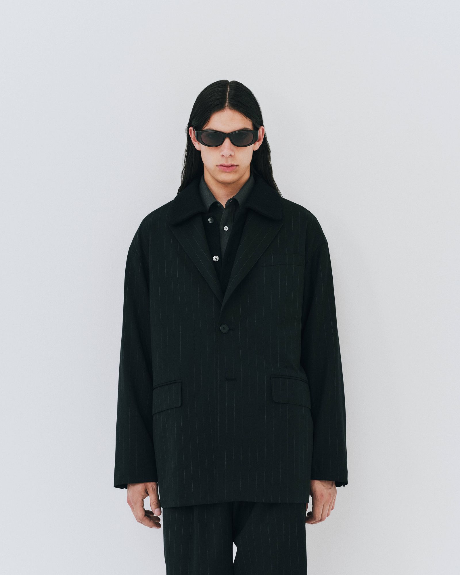 Wool Gabardine Single Breasted Jacket / STRIPE /  シングルジャケット