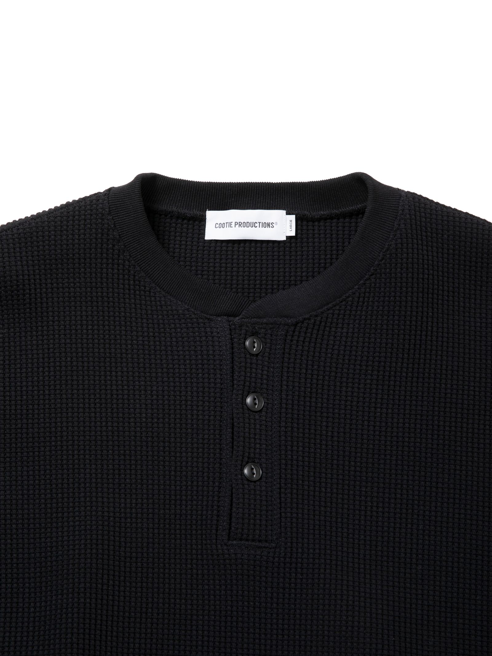N/C Waﬄe Henley Sweatshirt / BLACK /  ヘンリーネック スウェット