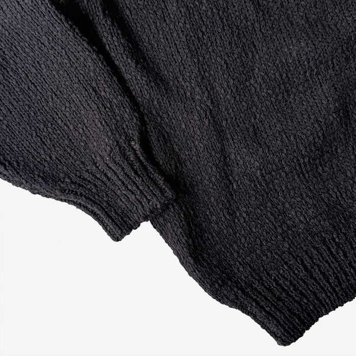 Cotton Wool Slub Oversized Crew Neck Knit / Black