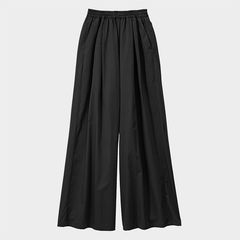 Silicon Poplin Two Tuck Easy Wide Pants / Black