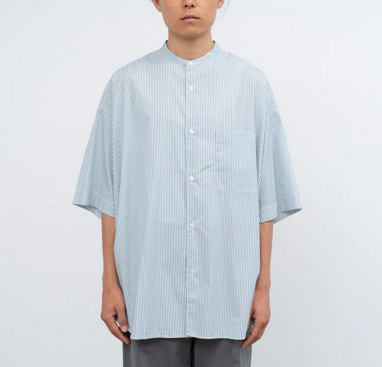 Graphpaper - Broad Stripe S/S Oversized Band Collar Shirt / GREEN