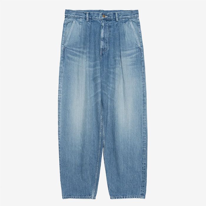 Unisex / Selvage Denim Two Tuck Tapered Pants -LIGHT FADE- / INDIGO LIGHT FADE