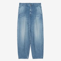Unisex / Selvage Denim Two Tuck Tapered Pants -LIGHT FADE- / INDIGO LIGHT FADE