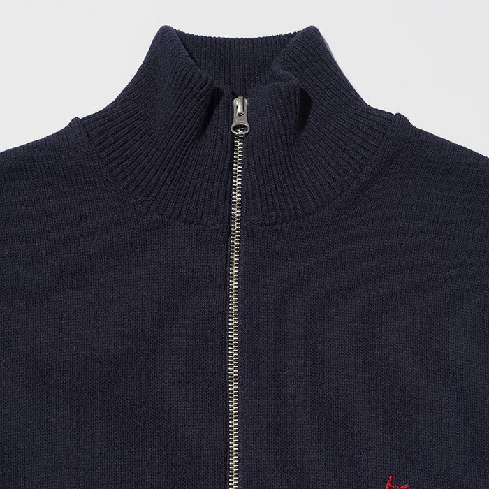 THERMAL JERSEY HALF ZIP KNIT / NAVY
